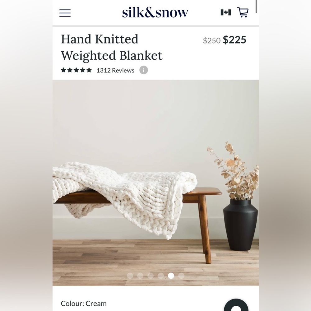 $254.25 Silk&Snow 12lbs Hand Knitted Weighted Blanket, Cream